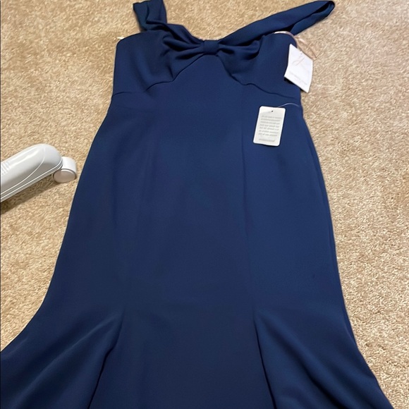 Gal Meets Glam Blue and White Tie Front One Shoulder Dress - Picture 1 of 1